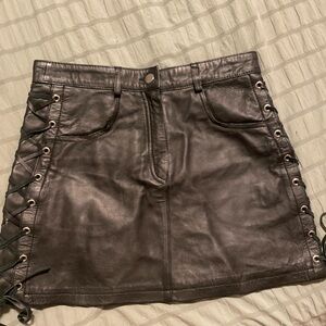 Black Leather Lace-Up Skirt